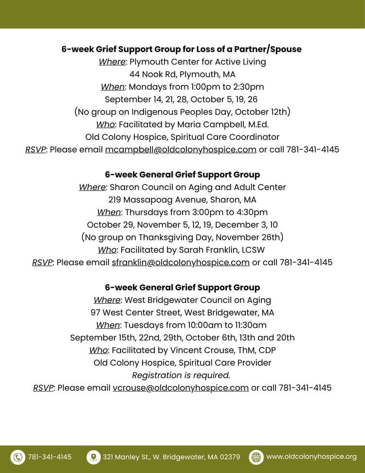 OCH Grief Support Group Flyer - Late SummerEarly Fall 2026